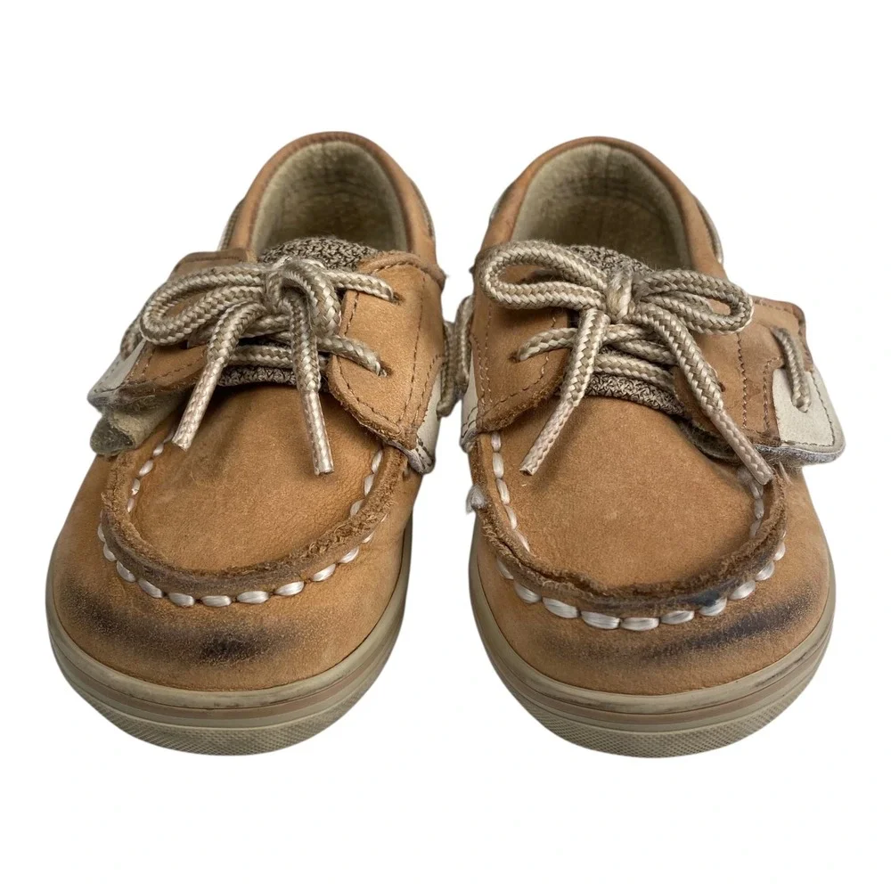 Sperry Bluefish Crib Jr‎ Tan Boat Shoes Toddler Kids US 4M Leather Upper